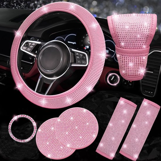 Autodekoration Autozubehör Set 7 Teiliges Glitzer Dekorationsset Glitzer Lenkradbezug Sicherheitsgurtbezug Autodekoration Funkelnde Diamantdekora