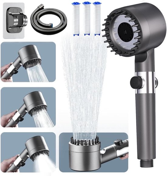 Hochdruck-duschkopf 3-stufig Verstellbarer Wasserstrahl Antikalk-duschkopf Wasserstopp-taste Wassersparender Duschkopf Mit 1 45 M Langem Und 1,45