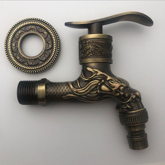 Retro-wandarmatur Aus Messing, Außenarmatur G1/2", Antike Messingarmatur, Vintage-wandarmatur, Antike Kupferarmatur Mit Eingraviertem Drachen Für Küche, Bad Und Garten