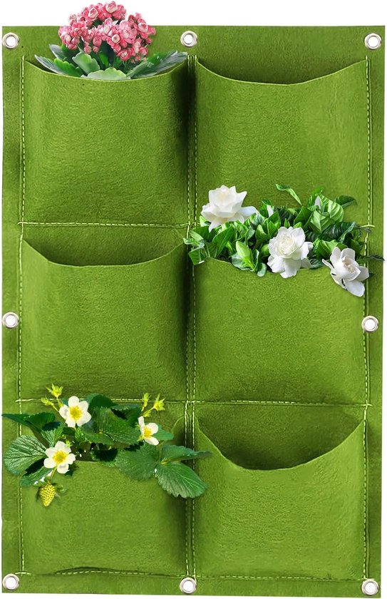 Sac Plantes Wandgemälde 6 Poches Sacs De Plantation Verticals In Feutre Sacs De Culture Muraux Poche Fleurs De Jardin Für Fraise Außendekoration Grün