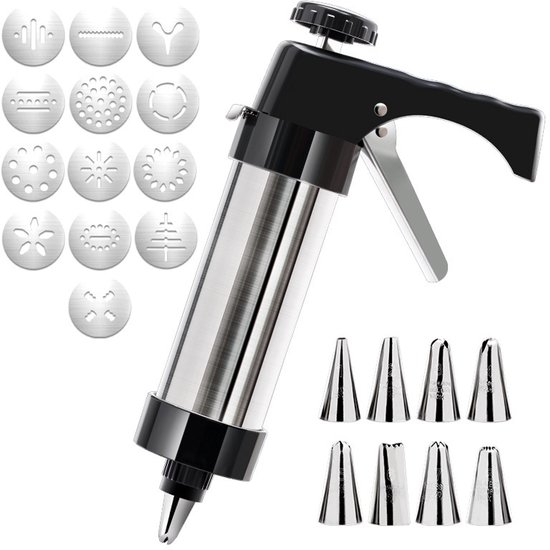 Spritzpistole, Gebäckpresse Aus Edelstahl, Kekspresse Mit 13 Schablonen Und 8 Tüllen, Spritzpistole Für Kuchen Und Desserts