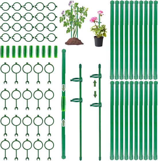 Set Mit 40 Pflanzenstützen Tomatenstütze Mit 40 Bindebändern Und 10 Röhren Für Tomaten Rosen Und Kletterpflanzen Professionell Und 90 Teile