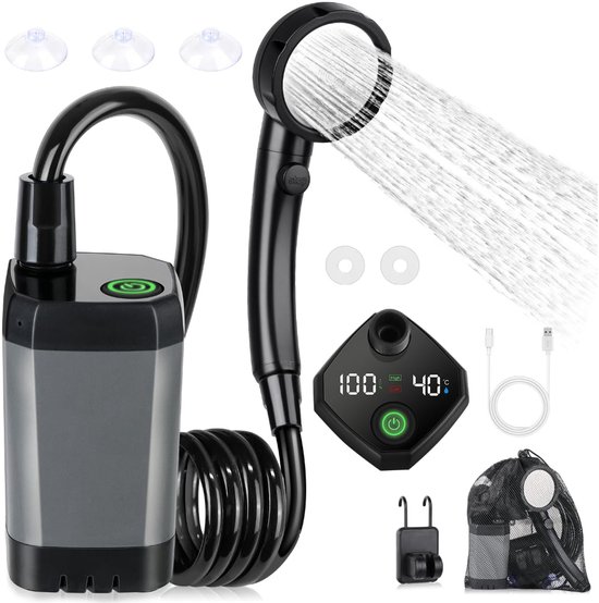 Tragbare Campingdusche Wiederaufladbare 6000 Mah Duschpumpe Mit Intelligentem Led Display 4 Strahlarten Wasserdicht (ipx7) Zum Wandern, Reisen, F