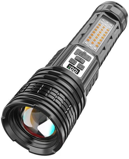 Extra Große, Wiederaufladbare Led-taschenlampe Mit Großem Zoom, Außenbeleuchtung Und Digitaler Batterieanzeige.