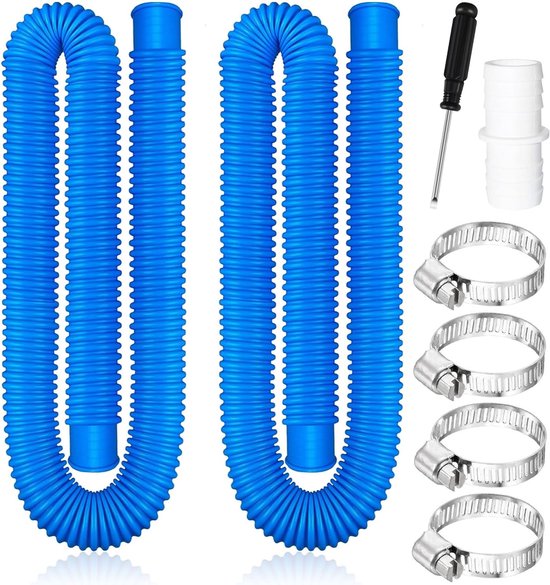 Schwimmbadschlauch - 32 Mm, 2 Stück, 150 Cm, Mit 4 Metallklemmen (set A, Blau)