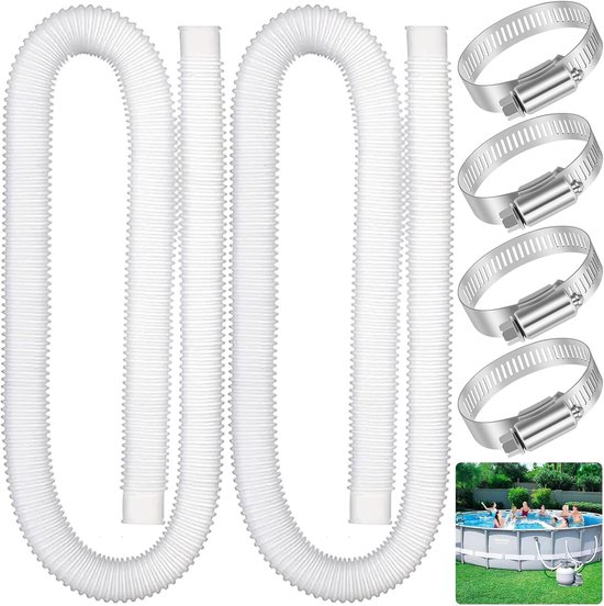 Schwimmbadschlauch – 32 Mm, 2 Stück, 150 Cm, Mit 4 Metallklemmen, Für Sandfilterpumpe