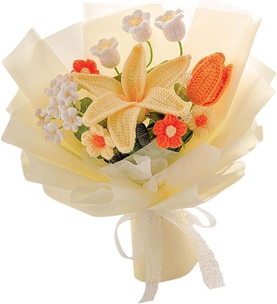 Gestrickte Sträuße Künstliche Blumen Gehäkelte Sträuße Konservierte Lilien Tischdekorationen Künstliche Sträuße Geeignet Für Gelbe Rosen