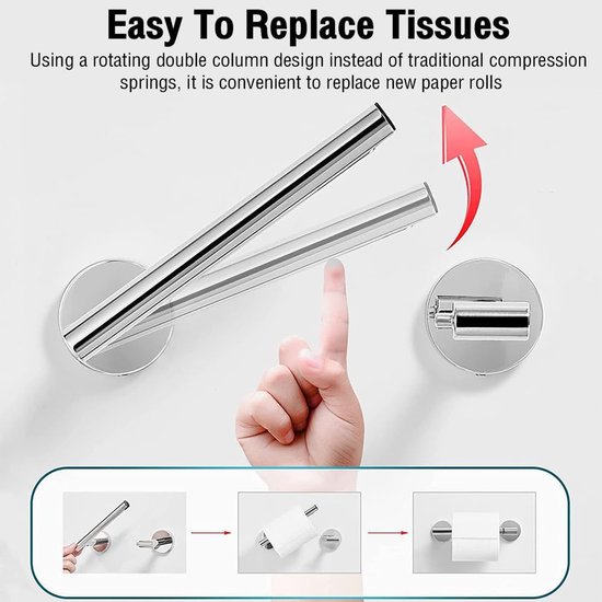 Wand-toilettenpapierhalter – Edelstahl 304, Doppelt Drehbar, Selbstklebend, Silber