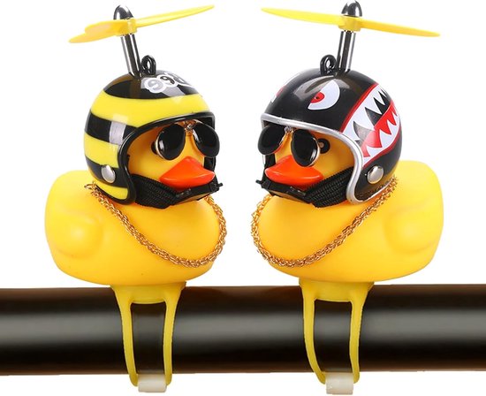 Set Mit 2 Gummienten Als Auto-deko, Gelben Enten-armaturenbrett-anhängern, Quetschbarer Enten-fahrradklingel Mit Propellerhelm, Verband Und Goldkette