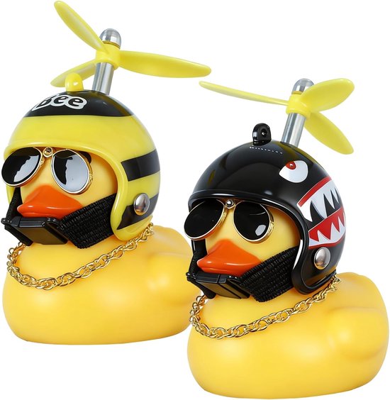 Set Mit 2 Gummienten Als Auto-deko Quetschbare Enten-fahrradklingeln Mit Propellerhelm Verband Und Goldkette Lustige Armaturenbrettdekoration Für