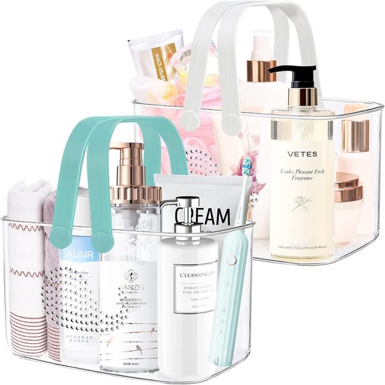 2er-pack Duschkorb Aus Kunststoff Tragbarer Duschkorb Mit Griffen Transparenter Organizer Für Reinigungsmittel Für Badezimmer Küche Und Weiß Cyan