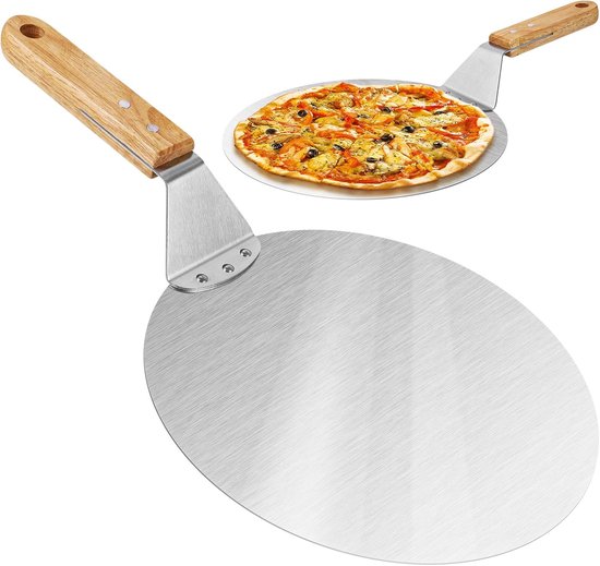 Runder Pizzastein Aus Edelstahl Mit Holzgriff, 25,5 × 25,5 Cm – Für Pizza, Flammkuchen, Brot