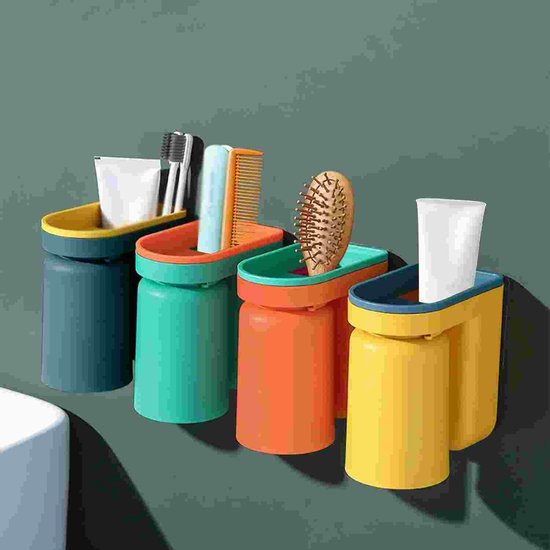 Set Mit 4 Wandmontierten Zahnbürstenhaltern Inklusive Bechern Geeignet Für Das Badezimmer 2-in-1-zahnbürstenablage Multifunktionales