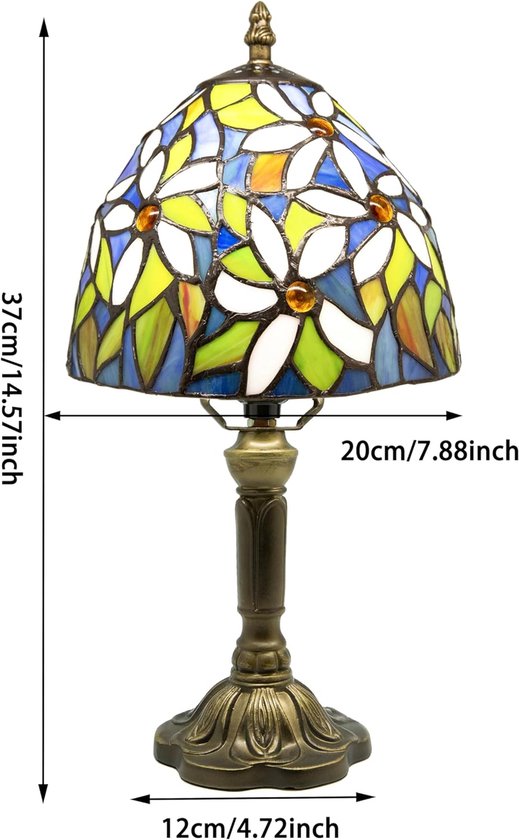 Kleine Tiffany-tischlampe – 20,3 X 35,6 Cm Buntglaslampe (weiße Blumen)