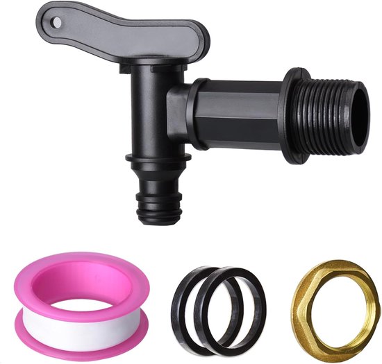 3/4" Wasserhahn Für Regentonnen, Kunststoff Schnappanschluss, Bsp Gewinde, Ersatz Wasserhahn Mit Messingmutter, Schwarz
