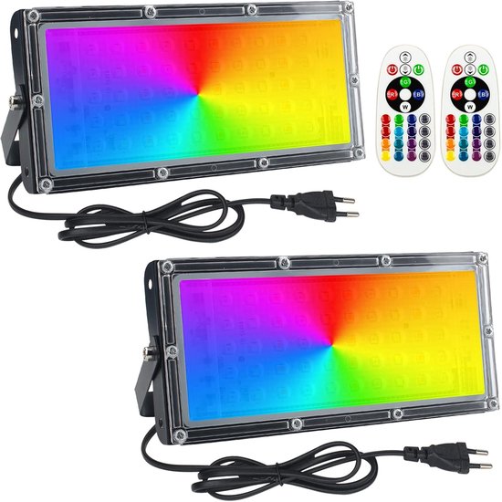 2 Stück 50w Farbige Led-projektoren Rgb-led-fluter Für Den Außenbereich Ip65 Wasserdicht Mit Fernbedienung Geeignet Für Garten Terrasse Und