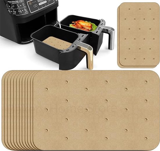 100 Blatt Backpapier Für Heißluftfritteusen, Antihaftbeschichtet, Perforiert, Rechteckig, Passend Für Den Ninja Foodi Doppelkorb