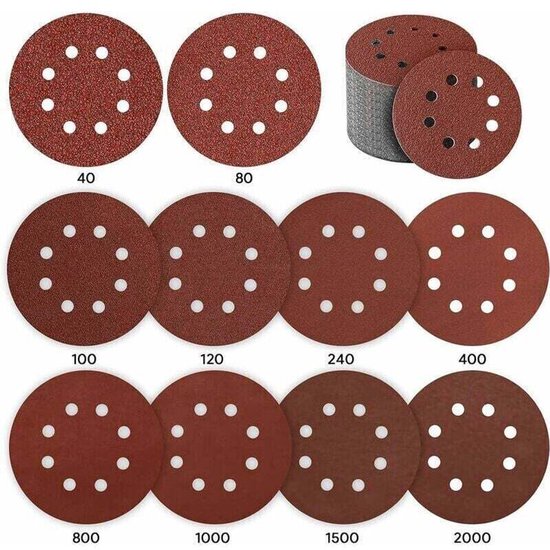 Schleifscheiben 80 Stück 125 Mm Schleifpapier Geeignet Für Exzenterschleifer 10 Stück P40 P80 P100 P120 P240 P400 5 Stück P800 P1000 P1500 P2000 8