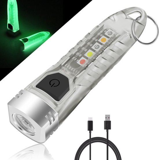 Mini-led-schlüsselanhänger-taschenlampe 400 Lm Leistungsstarke 12 Modi Mit Uv Seitenstrahl Rot Blau Und Gelblicht Wiederaufladbare Geeignet Für