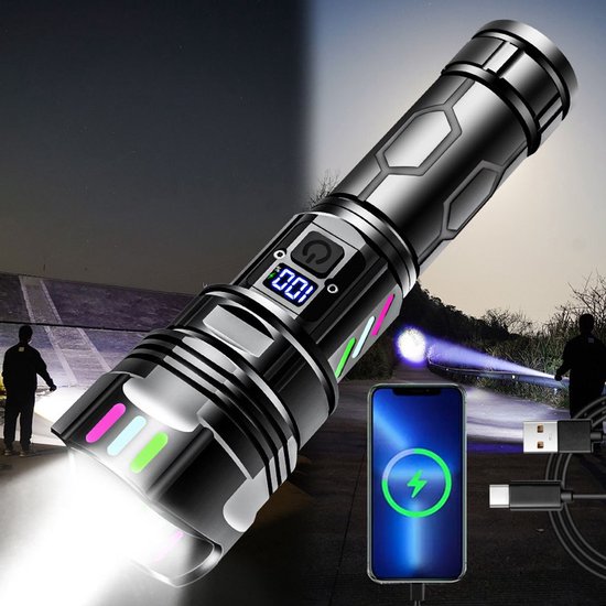 Ultrahelle Led-taschenlampe Mit 500.000 Lumen, Usb-aufladbare Arbeitsleuchte, Batterie Im Lieferumfang Enthalten