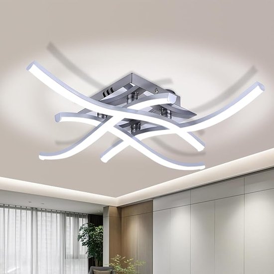 Moderne 24-watt-led-deckenleuchte, Geschwungenes Wellendesign, Geeignet Für Schlafzimmer, Küchen Und Flure, Silberfarbene Moderne Deckenleuchte.