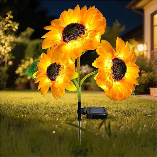 Solarbetriebene Außenbeleuchtung Erdspieße Verbesserte Led-solarleuchte Mit 3 Sonnenblumen Wasserdichte Dekorationsbeleuchtung Für Garten Und 1 3