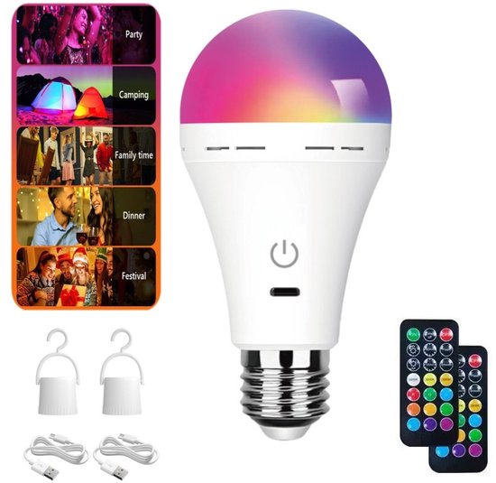 Zwei Led-lampen Pro Packung Dreifarbig Rgb Usb-wiederaufladbar Inklusive Fernbedienung Und Timer E26-fassung Mit Haken Geeignet Für Tischlampen