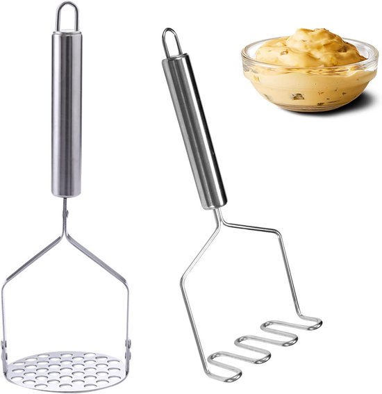 2-teiliger Kartoffelstampfer Aus Edelstahl, Lebensmittelstampfer, Küchenstampfer, Gemüsestampfer Für Kartoffelpüree, Gemüse Und Obst