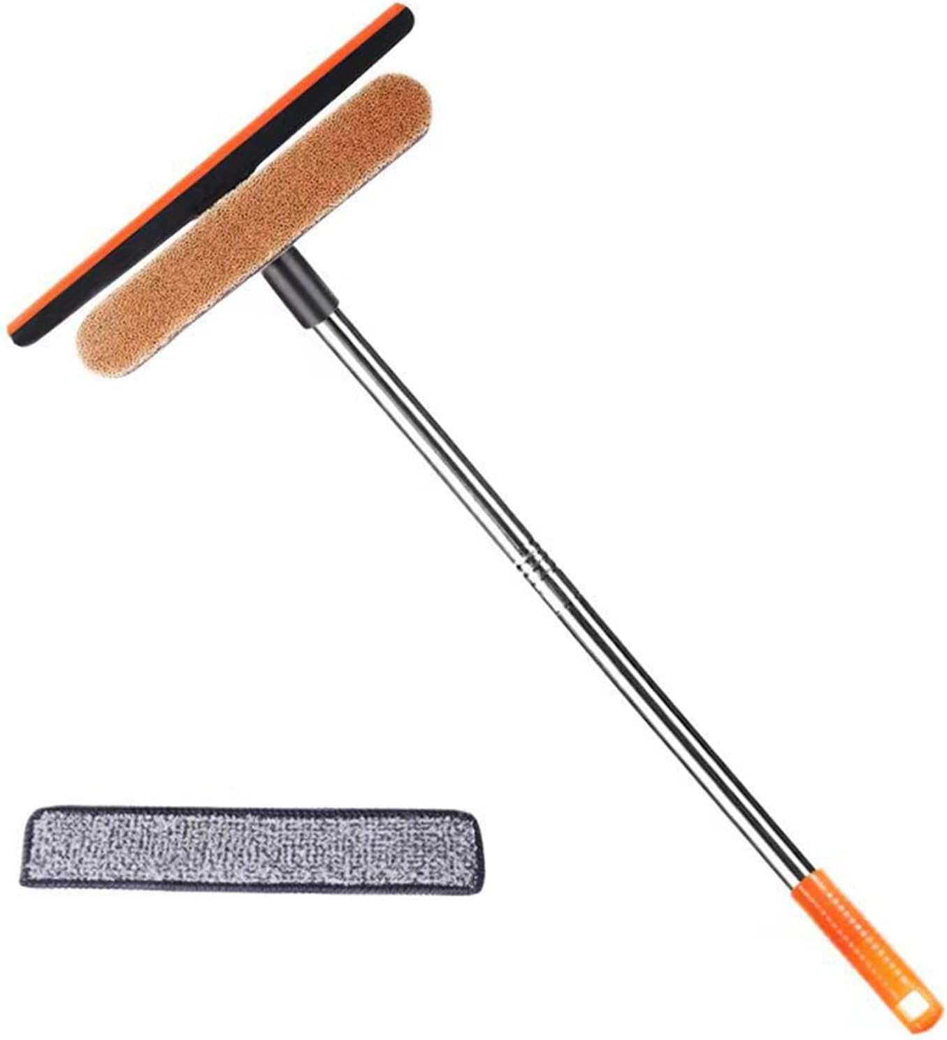 110 Cm Fensterreiniger Mit Teleskopstiel, 27 Cm Fensterabzieher Und 21 Cm Mikrofaserbürste, 2-in-1 Reinigungsset Für Glasduschtüren, Fenster Und Spiegel