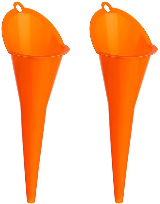 Set Mit 2 Orangefarbenen Trichtern Mit Langem Ausguss (29 Cm) – Freihändig, Für Motoröl, Kraftstoff Und Flüssigkeiten