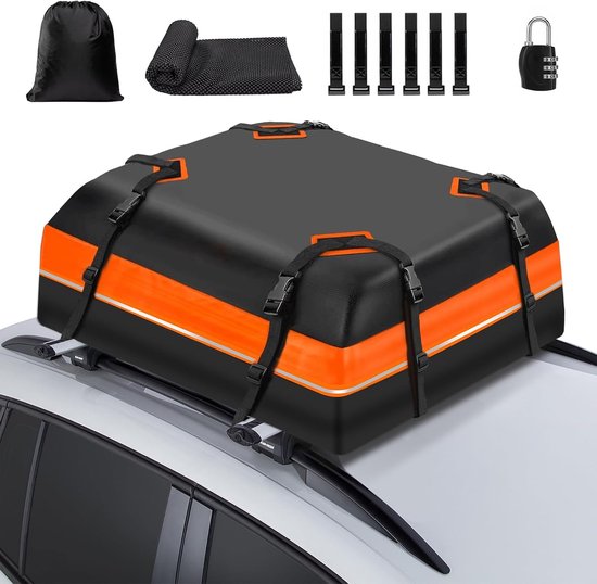 Faltbare Dachbox – Gepäckbox Fürs Autodach – Reise- Und Aufbewahrungsbox – Wasserdichte Doppelbeschichtung – 15 Kubikfuß – Orange