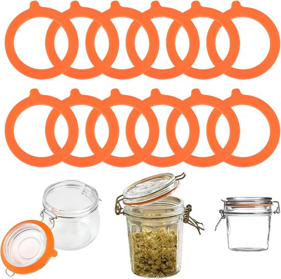 Set Mit 12 Silikon-einmachringen, 95 X 73 Mm, Silikon-glasdichtungen, Ersatz-gummiringe, Einmachgläser, Wiederverwendbar, Auslaufsicher, Orange