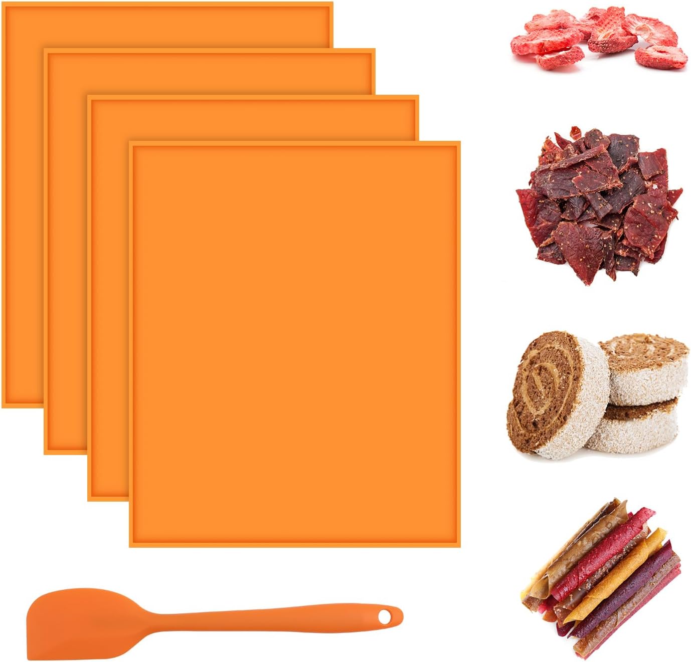 Silikon-dörrgeräteplatten Mit Rand, Antihaft-dörrgeräte-einlage, Backmatte Für Biskuitrollen-fruchttrockner Mit Schaber (orange)