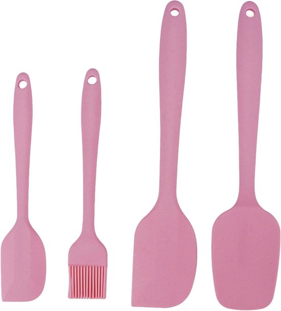 Silikon-teigschaber – Spatel-set – Backen Und Kochen – Verstärkter Stahlkern – 4-teilig – Rosa