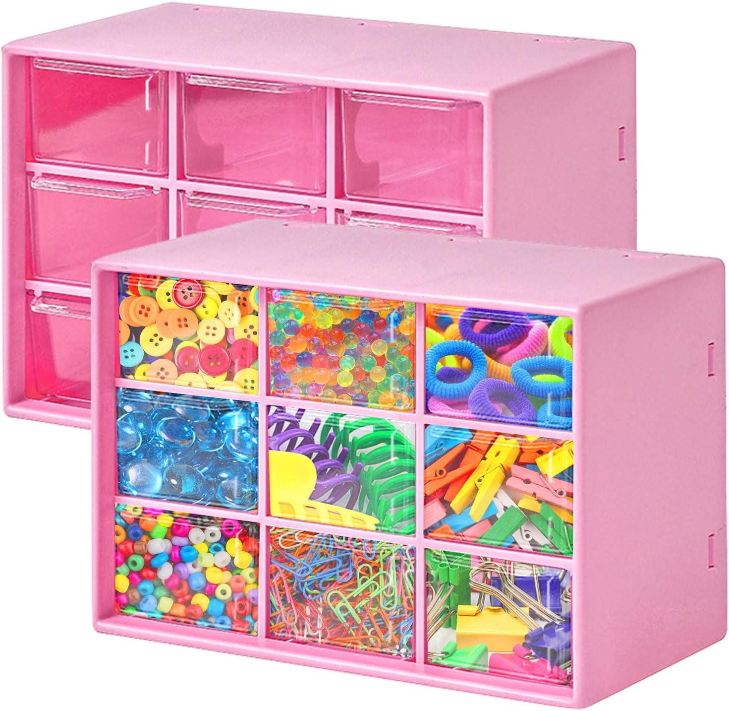 Set Aus 2 Aufbewahrungsboxen Mit 9 Schubladen, Mini-schreibtisch-schubladenorganizer, Stapelbar Für Büro, Bastelarbeiten, Schublade, Schrank Für Kosmetik, Schmuck, Schreibwaren Und Accessoires (rosa)