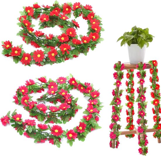 Künstliche Rosa Blumengirlande – Wetterfeste Seidenblumenranke Für Hochzeiten, Garten- Und Außendekoration (2 Stück)