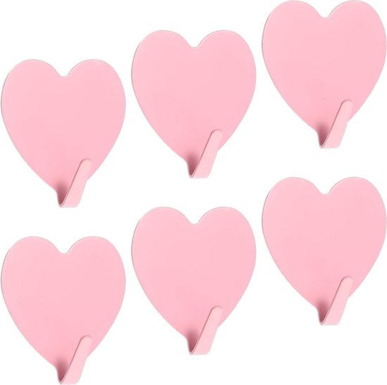 Selbstklebende Herzförmige Wandhaken - 6 Stück - Rosa - Tür - Flur - Badezimmer.
