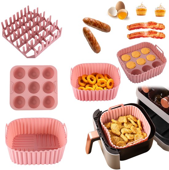 Dreiteiliges Rosafarbenes Set Quadratisches Silikon-backblech-set Für Heißluftfritteusen Grillrost Für Hotdogs Und Speck Hitzebeständige Kuchen