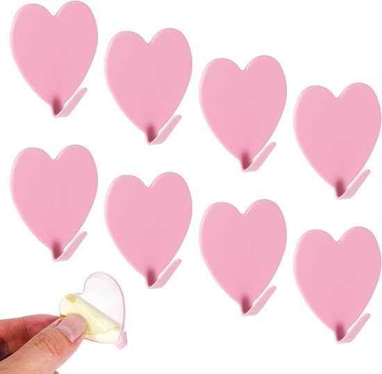 Selbstklebende Haken – Dekorative Aufhänger – Aufbewahrung Und Dekoration – Stark Klebender Edelstahl – Herzform 4 X 4 Cm – Rosa