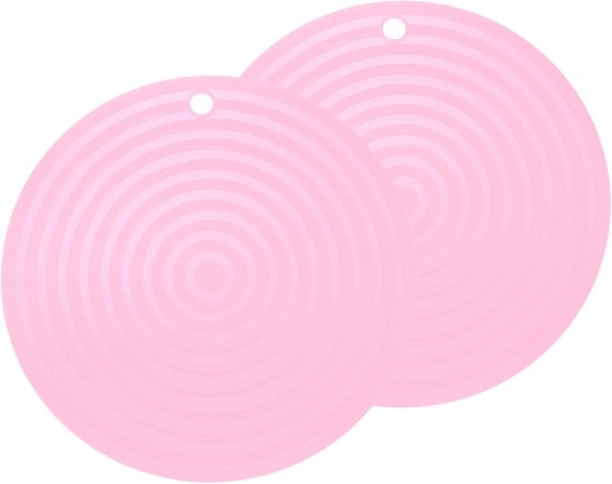 Set Mit 2 Runden Silikonuntersetzern 24 Cm Hitzebeständig Rutschfest Und Wasserabweisend In Rosa Für Große Pfannen Töpfe Und Als Tischdekoration