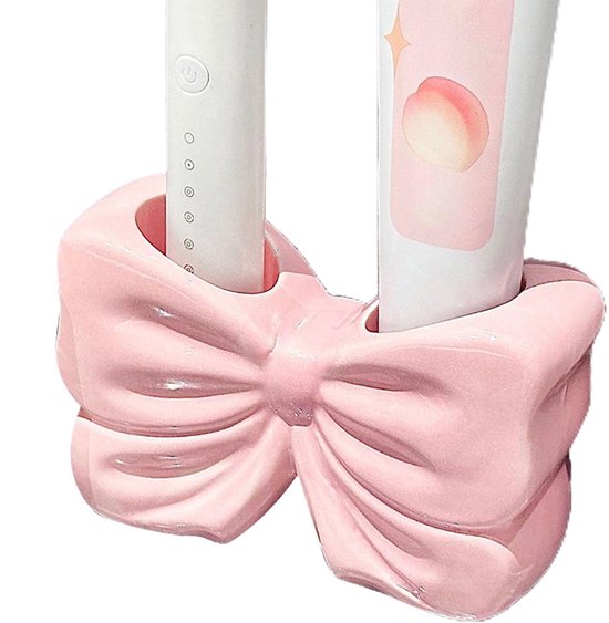 Zahnbürstenhalter Mit Schleife – Zahnbürstenhalter – Für Bad Oder Tisch – Unisex – Keramik – Rosa