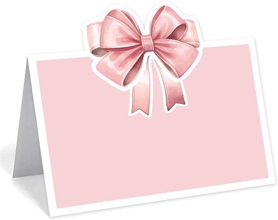 Set Aus 24 Rosa Tischkarten Mit Schleifen Zeltförmige Namenskärtchen Im Aquarellstil Ideal Zur Tischdekoration Bei Verspielten Taufen Und