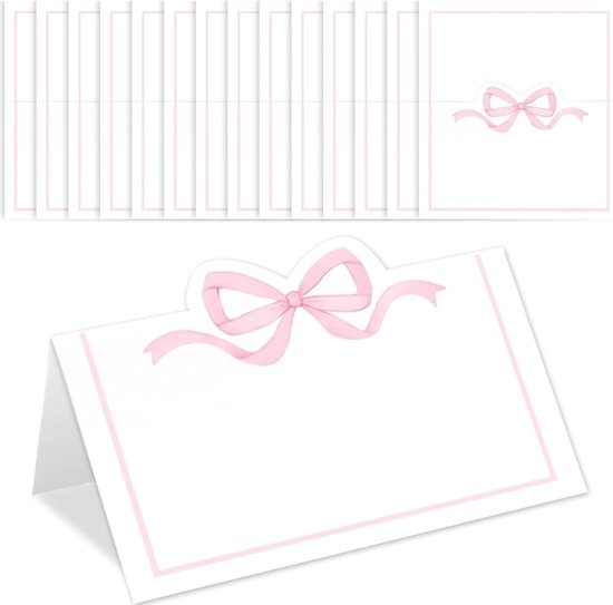 50 Rosa Blaue Tischkarten Mit Schleifen Niedliche Zeltförmige Namenskärtchen 5 X 9 Cm Leere Tischkarten Für Taufen Empfänge Abendessen Und Rosa