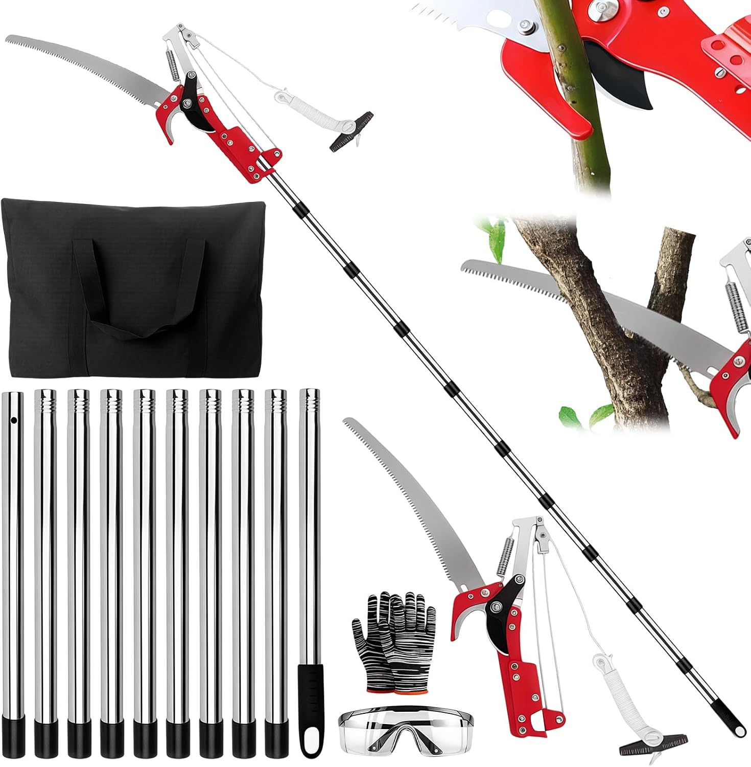2-in-1 Teleskop-gartenschere Mit Integrierter Säge, 82 Bis 420 Cm, Professionelle Gartenschere Zum Komfortablen Schneiden Von Ästen Und Sträuchern, Kabel-gartenschere Und Obstbaumschere