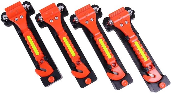 4er-pack Auto-sicherheitshammer – Mit Scheibenbrecher, Gurtschneider, Reflektor, Rot