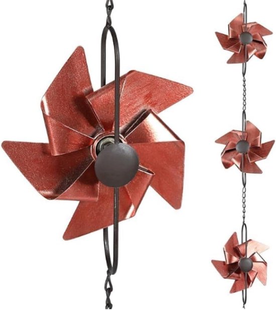 Regenkette Windmühlenform 2 6 M Metall Einzigartiges Gartenaccessoire Sammelt Effektiv Regenwasser Geeignet Für Außenbereiche Gärten Und Rot 2,6