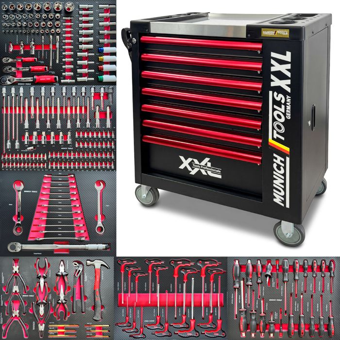 Werkstattwagen - Barracuda Tools - München - 7 Schubladen - 254 Werkzeuge - Rot