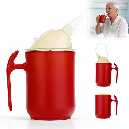 Trinkbecher Für Erwachsene – Dysphagiebecher – Langsames Trinken – Drei Trinkmodi – 400 Ml Fassungsvermögen – Rot
