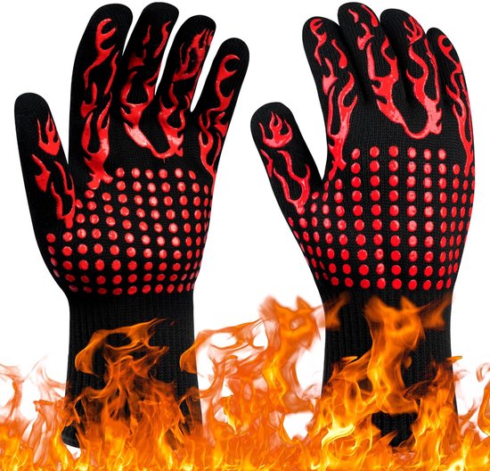 Dailygoody – Grillhandschuhe – Hitzebeständig Bis 800 °c – Rot – Schwer Entflammbar – Ideal Zum Grillen Und Kochen – Komfortabler Griff