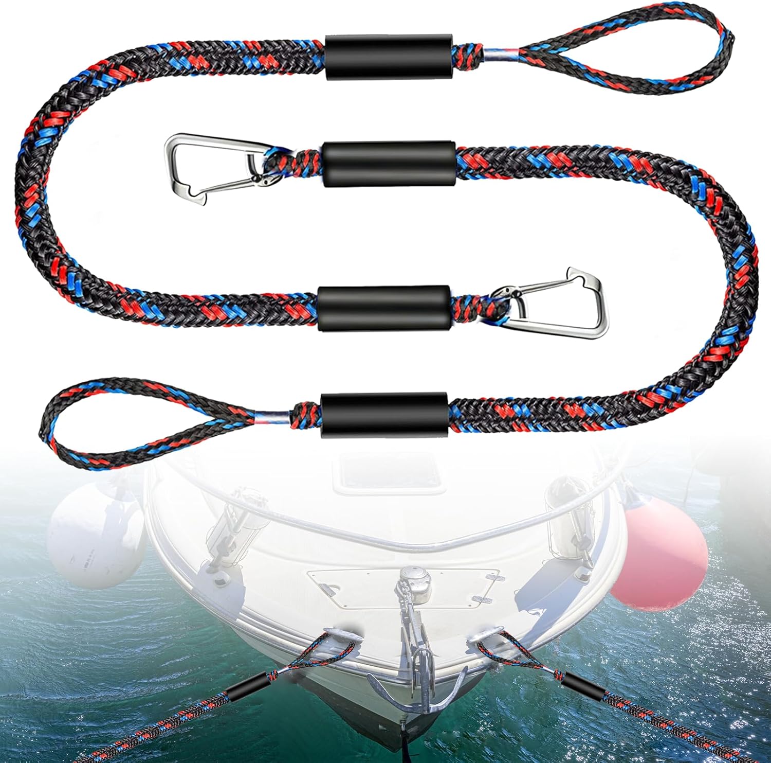 Lot De 2 Amarres Élastiques, Amarres De Défense, Amarres Avec Crochets, Amarres Élastiques Avec Mousquetons En Acier Inoxydable, Accessoires Pour Bateaux, Kayaks, Jet-skis Et Pontons